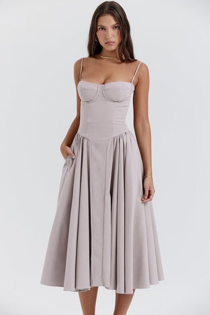 Bustier Midi Dress | Fit-and-Flare Silhouette | Soft Cotton Blend