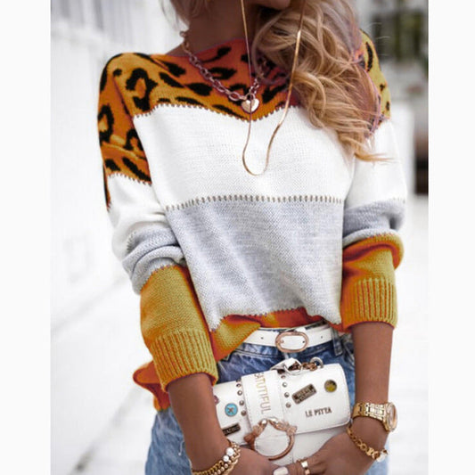 Leopard Print Colourblock Sweater | Soft Knit | Relaxed Fit