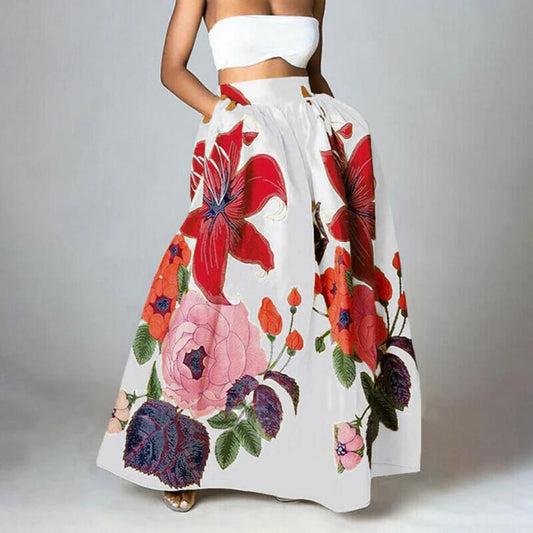 High-Waisted Floral Maxi Skirt | Bold Print A-Line | Summer Resort Style