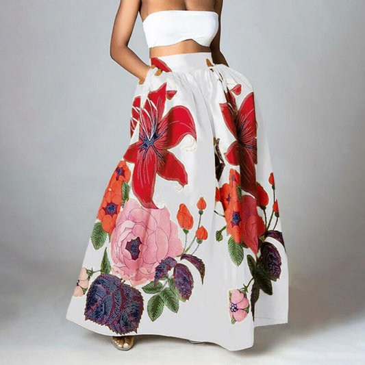 High-Waisted Floral Maxi Skirt | Bold Print A-Line | Summer Resort Style