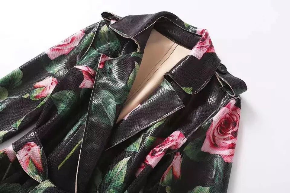 Floral Print Longline Trench Coat | Belted Waist | Statement Outerwear | Elegant Design