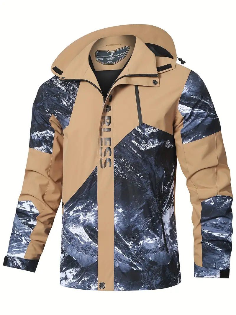 Men's High-Visibility Waterproof Jacket | Bold Graphic Design | Windproof & Lightweight | Outdoor Adventure