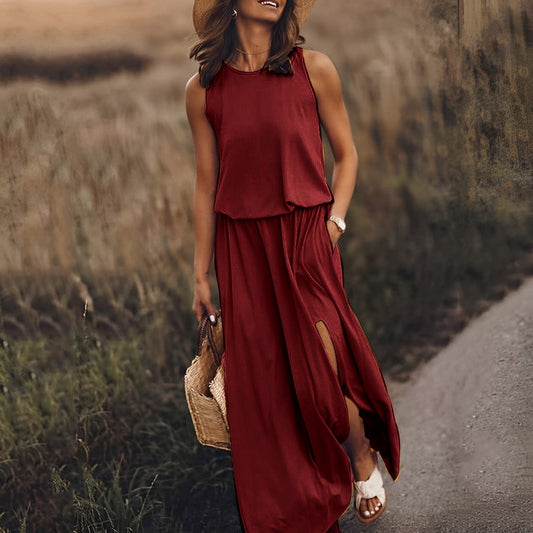 Two-Piece Maxi Set | Sleeveless Top & Slit Skirt | Casual Summer Co-Ord