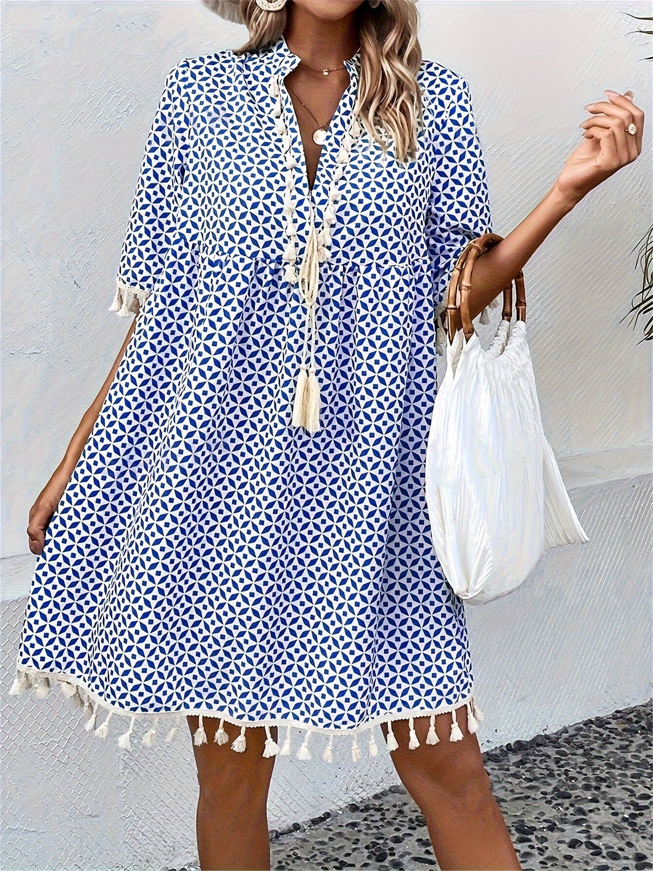 Boho Tassel Mini Dress | Lightweight Printed Cotton | Relaxed Fit Summer Style