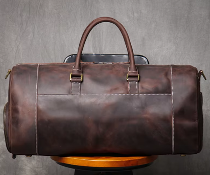 Men’s Leather Duffle Bag | Travel Weekender with Shoulder Strap