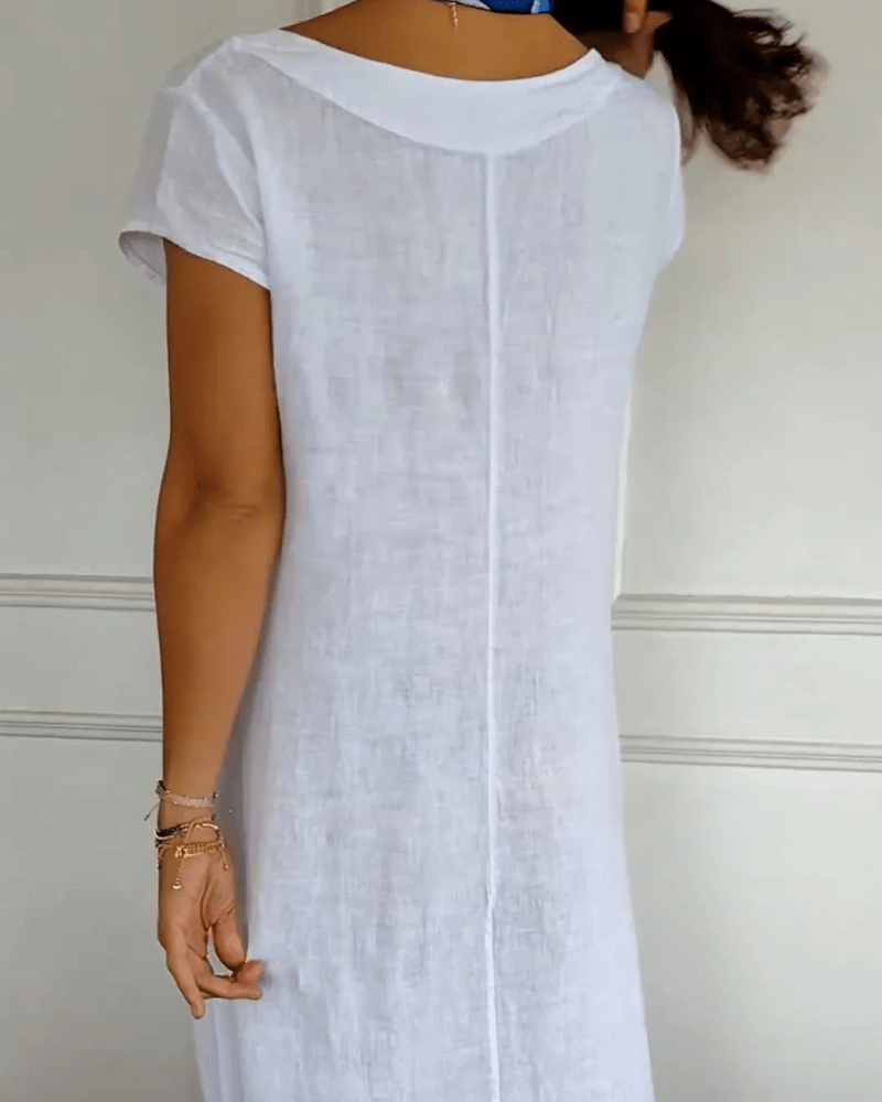 Linen Blend Cap Sleeve Dress | Minimalist A-Line | Side Pockets