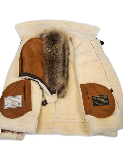 Premium Shearling Aviator Jacket | Genuine Leather | Plush Lining with Fur Trim Hood | Ultimate Winter Outerwear