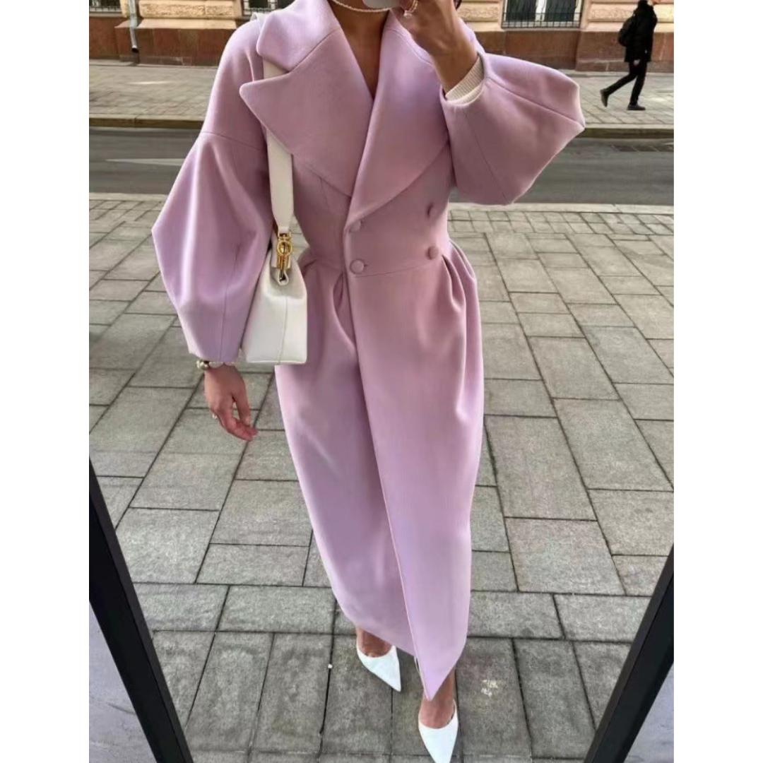 Structured Wool-Blend Maxi Coat | Double-Breasted Wrap Design | Tailored Winter Silhouette