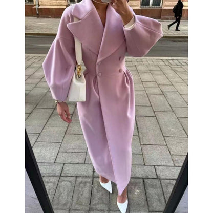 Structured Wool-Blend Maxi Coat | Double-Breasted Wrap Design | Tailored Winter Silhouette