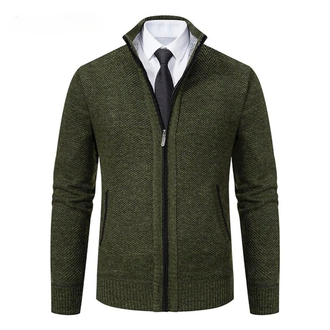 Men’s Full Zip Knit Jacket | Ribbed Trim | Lightweight Layer