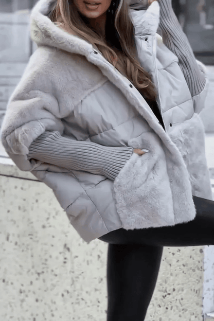 Oversized Hooded Puffer Jacket | Mixed Texture | Cold-Weather Essential