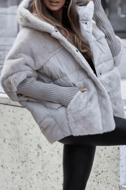 Oversized Hooded Puffer Jacket | Mixed Texture | Cold-Weather Essential