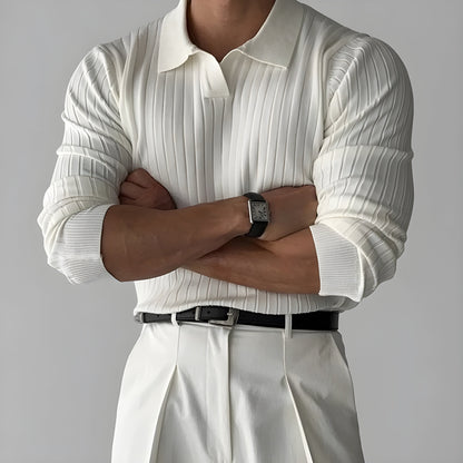 Men’s Ribbed Knit Polo Sweater | Slim Fit | Elevated Smart Casual Long Sleeve