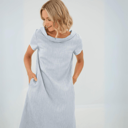 Short Sleeve A-Line Dress | Soft Drape | Pockets Included