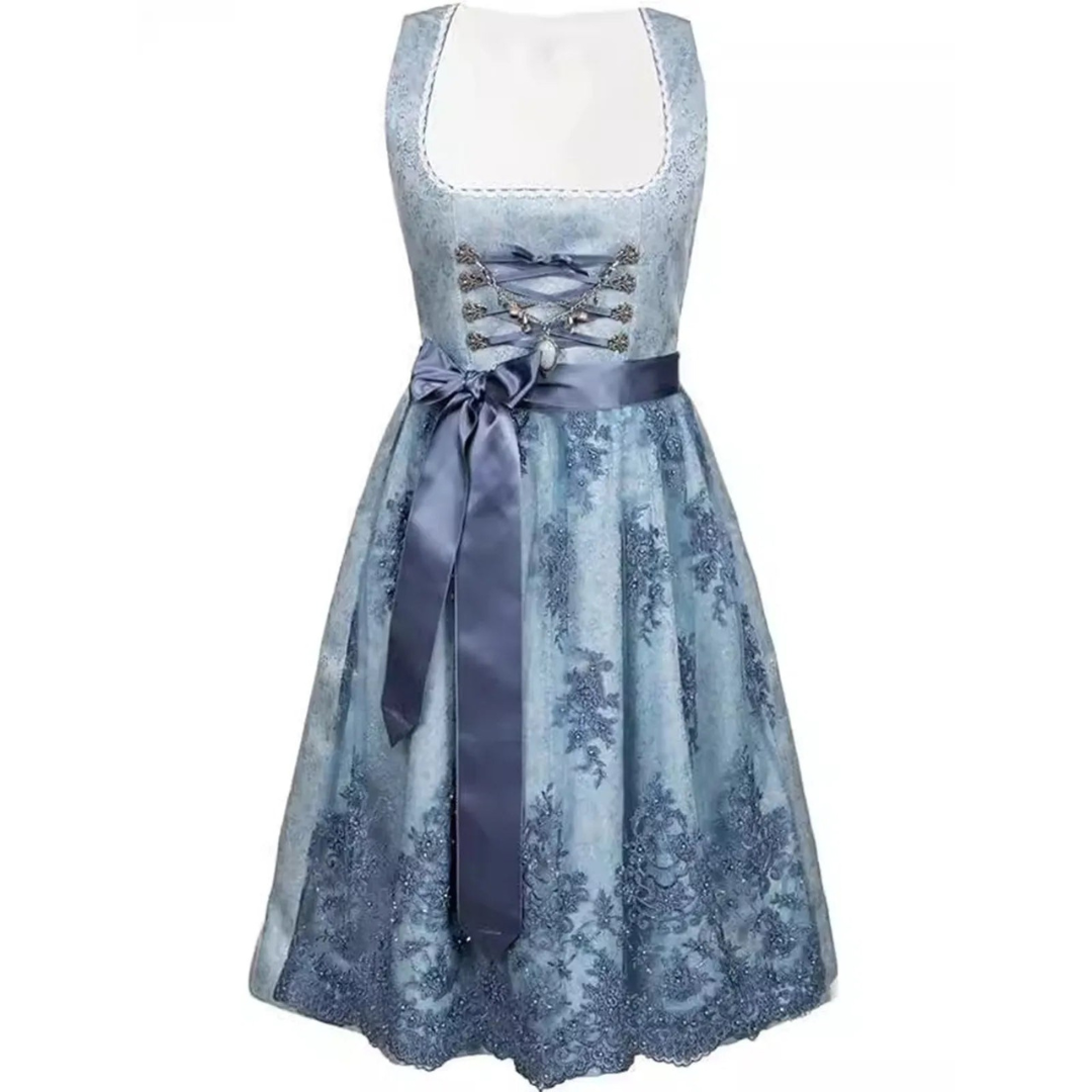 Women's Lace-Up Dirndl Dress | Bavarian-Inspired Lace Midi Dress | Oktoberfest and Special Occasion Wear