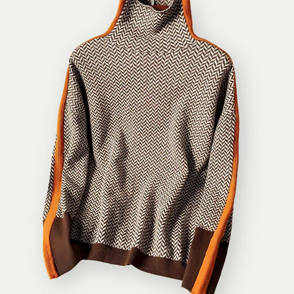 Chevron Knit Turtleneck Sweater | Contrast Striped Sleeves | Fall-Winter Pullover