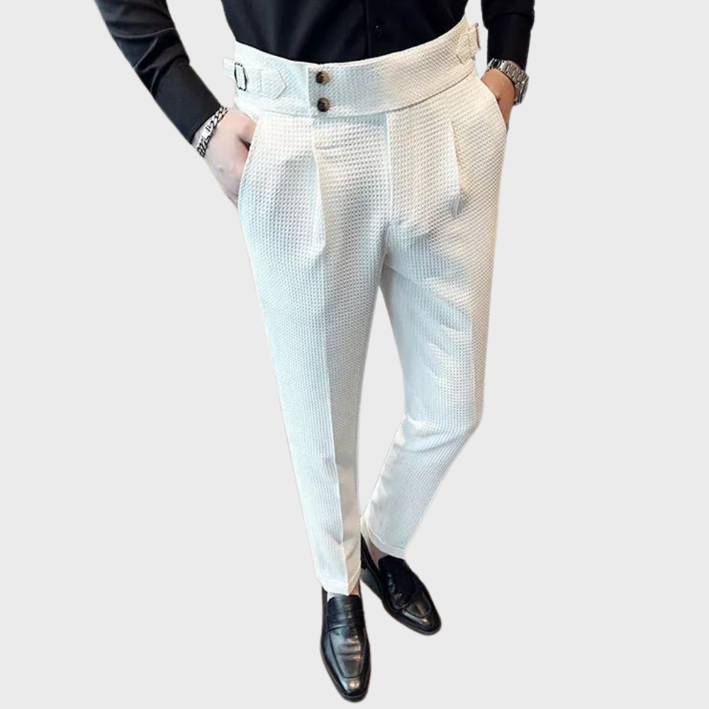 High-Waisted Dress Trousers | Pleated Front with Side Buckle Tabs
