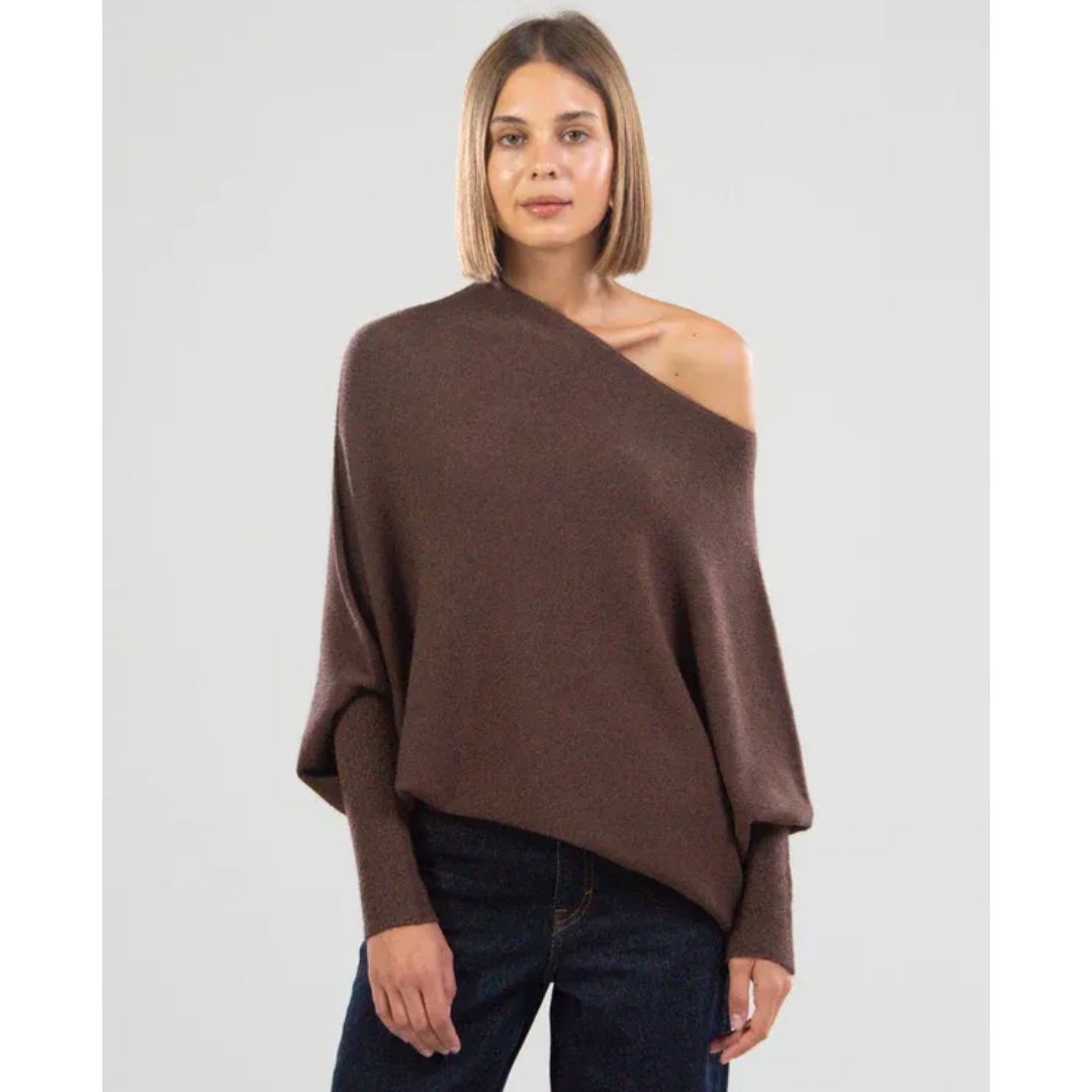 Asymmetric Slouch Sweater | Off-Shoulder Knit | Relaxed Fit Pullover Top