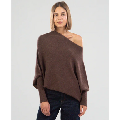 Asymmetric Slouch Sweater | Off-Shoulder Knit | Relaxed Fit Pullover Top