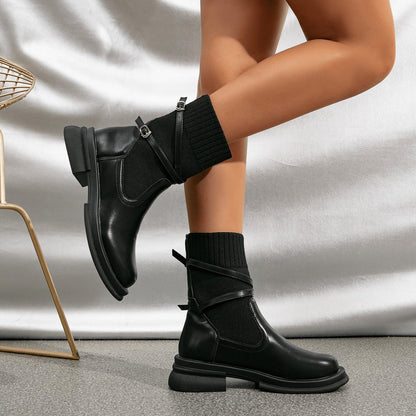 Ribbed Sock Ankle Boots | PU Leather | Chunky Sole | Trendy Fall & Winter Footwear