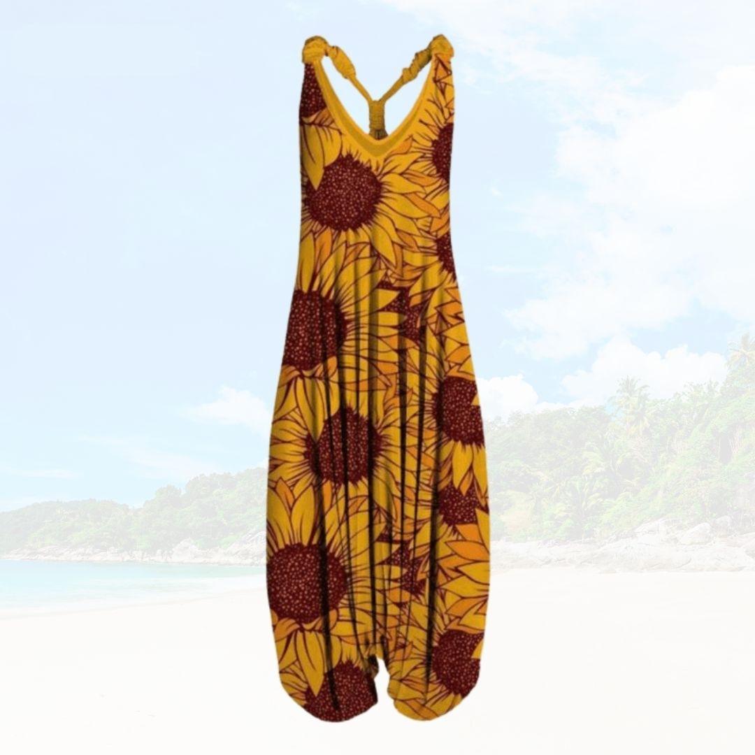 Boho Harem Jumpsuit | Sleeveless V-Neck | Relaxed Fit with Bold Prints