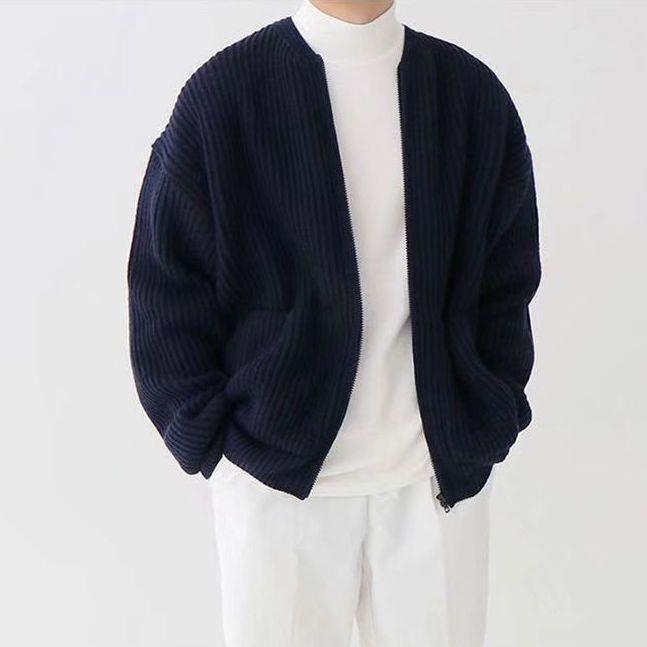 Men’s Oversized Ribbed Zip Cardigan | Textured Knit | Relaxed Fit