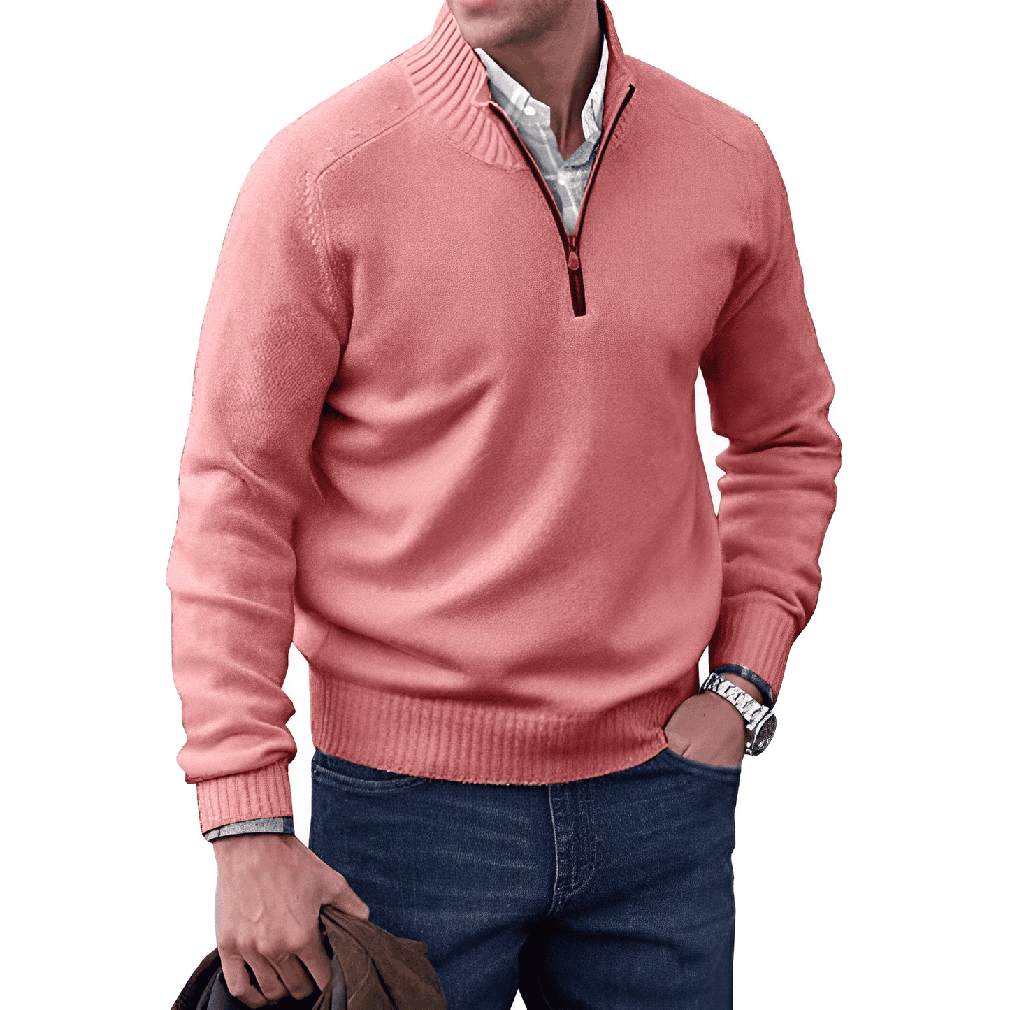 Men's Quarter-Zip Mock Neck Sweater | Cotton-Blend Knit | Casual Layering Essential