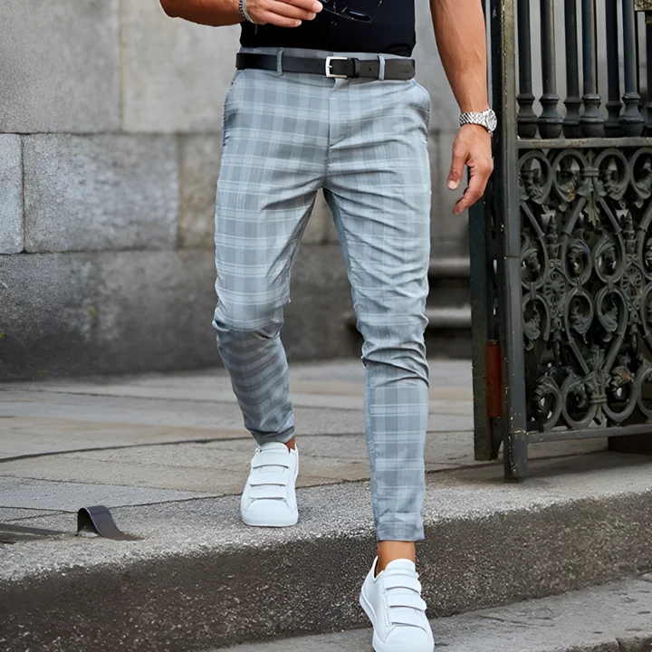 Slim Fit Check Trousers | Tapered Ankle | Modern Dress Pant for Men