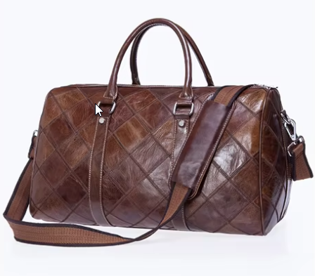 Men’s Quilted Travel Duffel Bag | Faux Leather Weekender | Adjustable Shoulder Strap