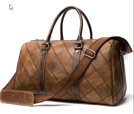 Men’s Quilted Travel Duffel Bag | Faux Leather Weekender | Adjustable Shoulder Strap