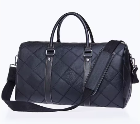 Men’s Quilted Travel Duffel Bag | Faux Leather Weekender | Adjustable Shoulder Strap