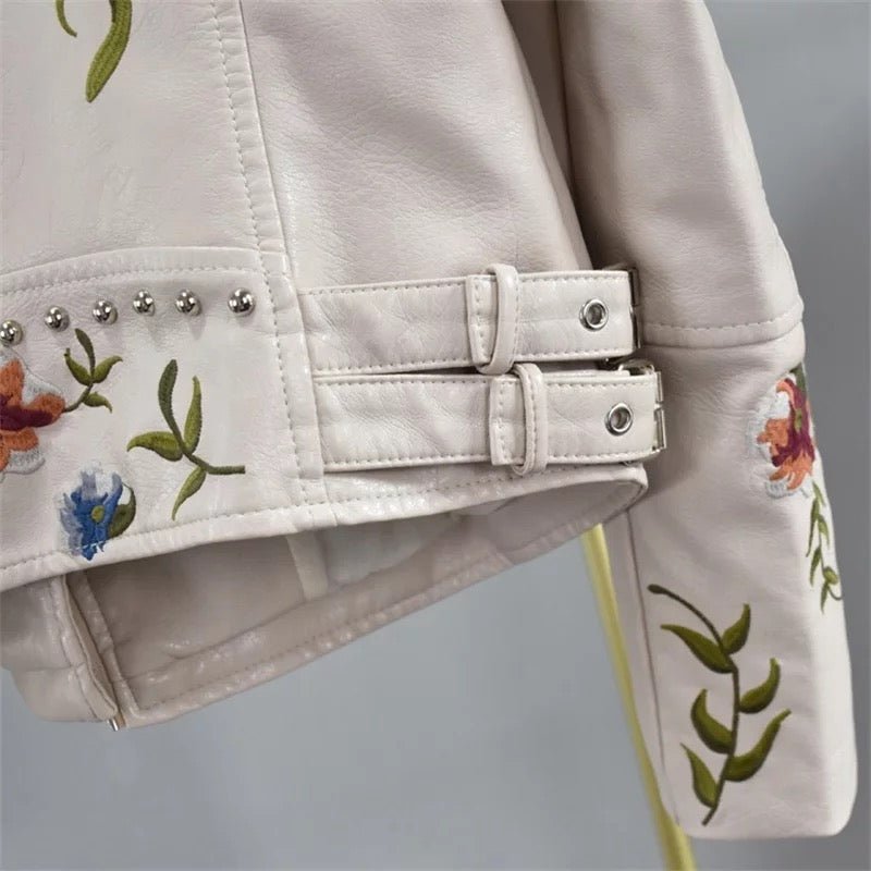 Floral Embroidered Faux Leather Jacket | Studded Details | Bold Moto Style | Versatile Outerwear