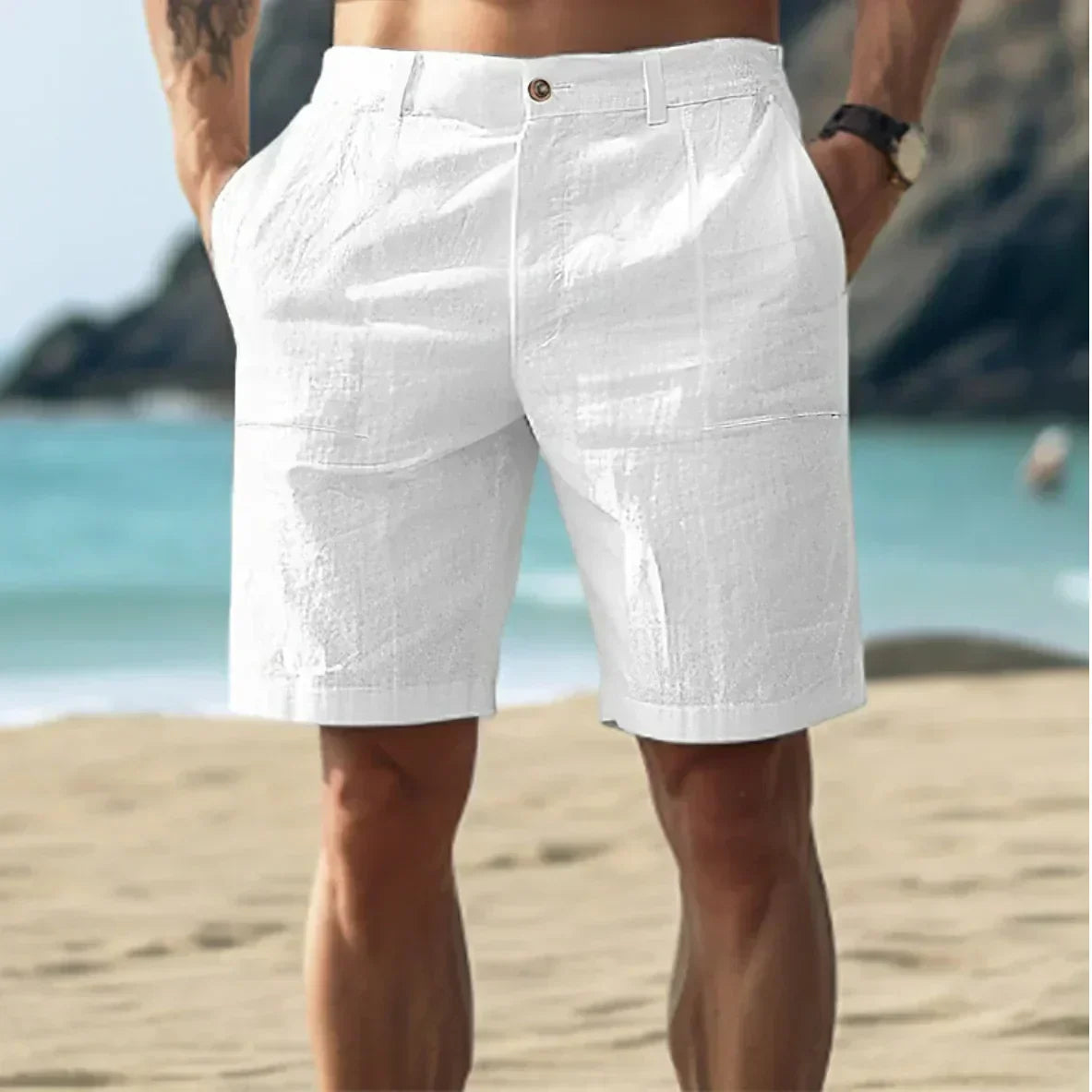 Men’s Linen Blend Resort Shorts | Lightweight Summer Casual with Rolled Hem
