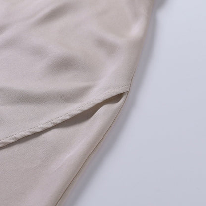 Elegant Satin Maxi Dress | Draped Neckline | High Slit Design | Perfect for Evening or Formal Occasions