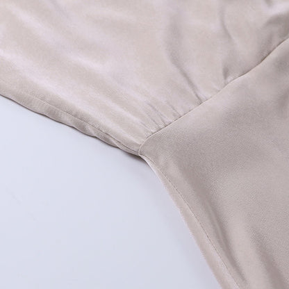 Elegant Satin Maxi Dress | Draped Neckline | High Slit Design | Perfect for Evening or Formal Occasions