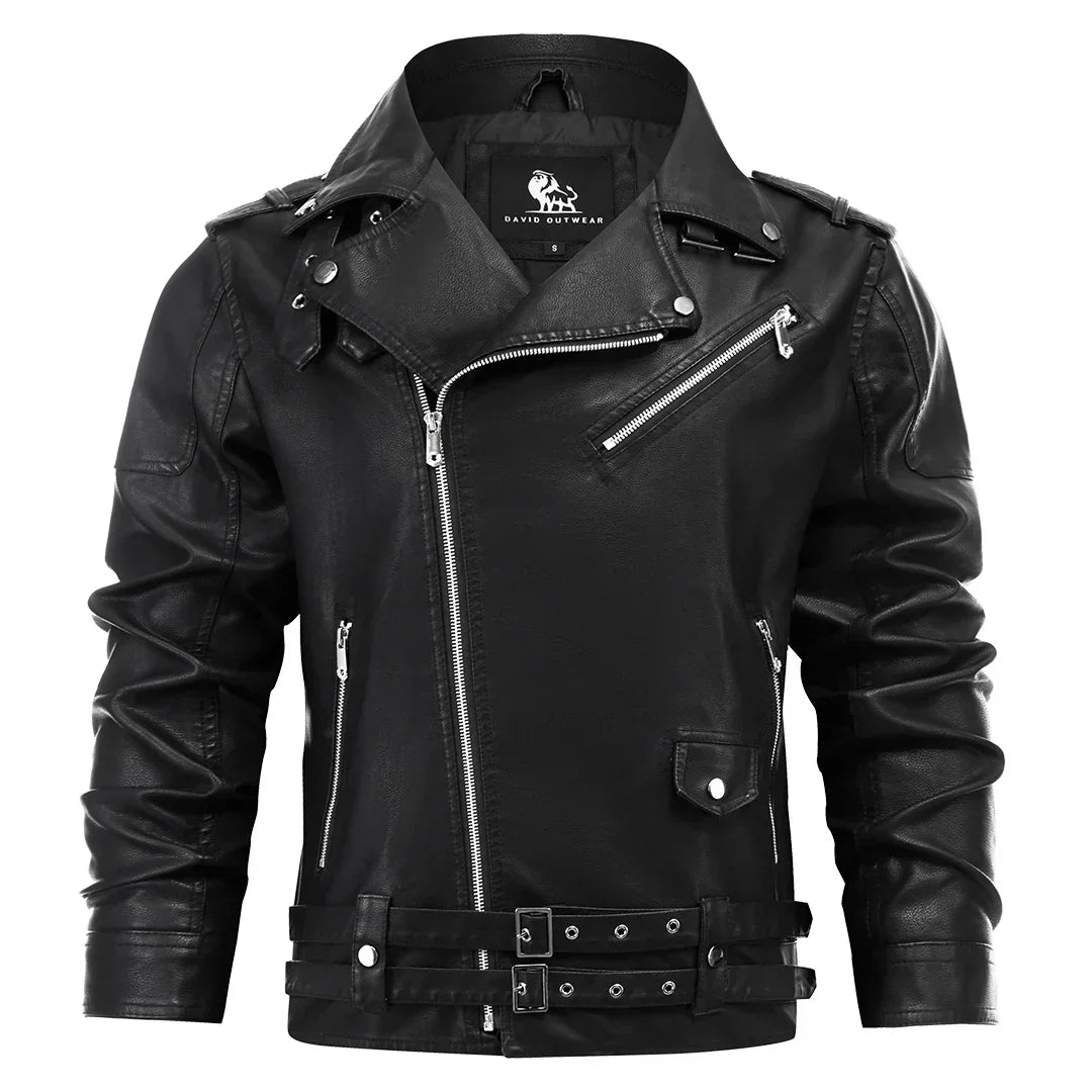 Men’s Faux Leather Biker Jacket | Classic Moto Style | Zip Details & Belted Hem