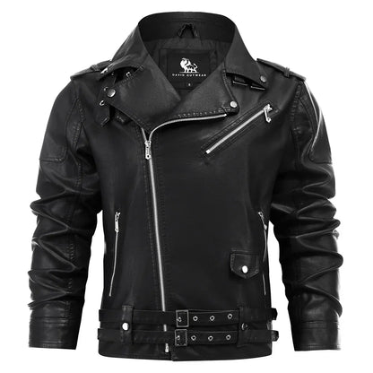 Men’s Faux Leather Biker Jacket | Classic Moto Style | Zip Details & Belted Hem