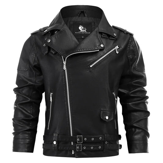 Men’s Faux Leather Biker Jacket | Classic Moto Style | Zip Details & Belted Hem