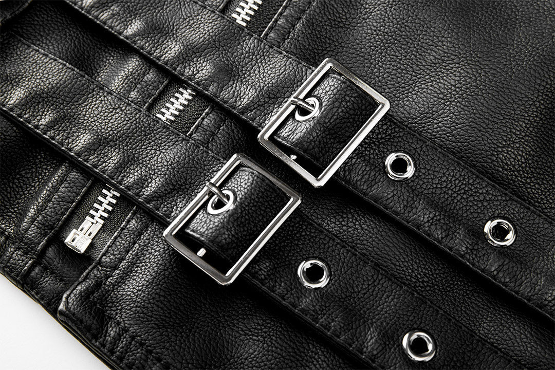 Men’s Faux Leather Biker Jacket | Classic Moto Style | Zip Details & Belted Hem