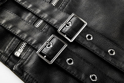 Men’s Faux Leather Biker Jacket | Classic Moto Style | Zip Details & Belted Hem