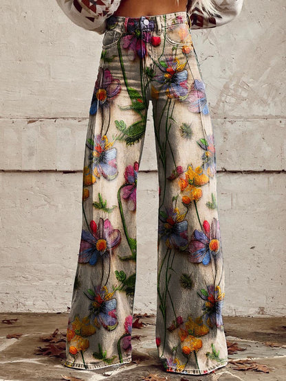 Wide Leg Printed Jeans | Floral & Leopard Pattern | Statement Fit