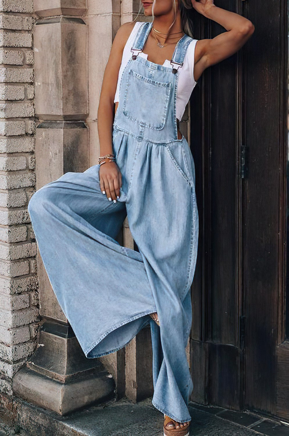 Wide-Leg Denim Overalls | Adjustable Straps | Relaxed Casual Fit