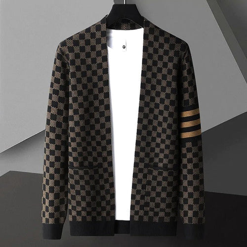 Men’s Checkered Knit Cardigan | Open Front Casual Sweater | Lightweight Streetwear Layer