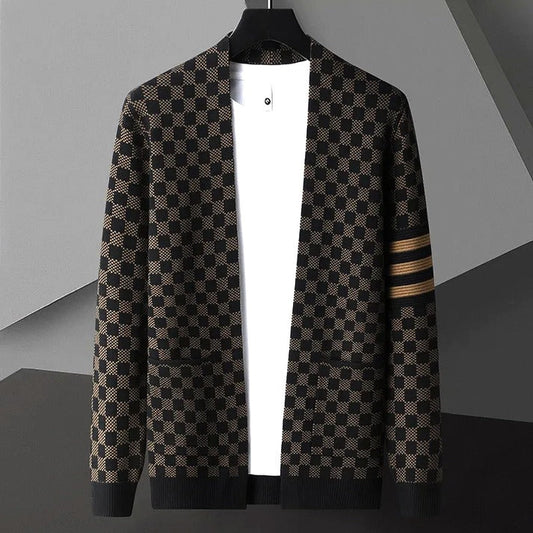 Men’s Checkered Knit Cardigan | Open Front Casual Sweater | Lightweight Streetwear Layer