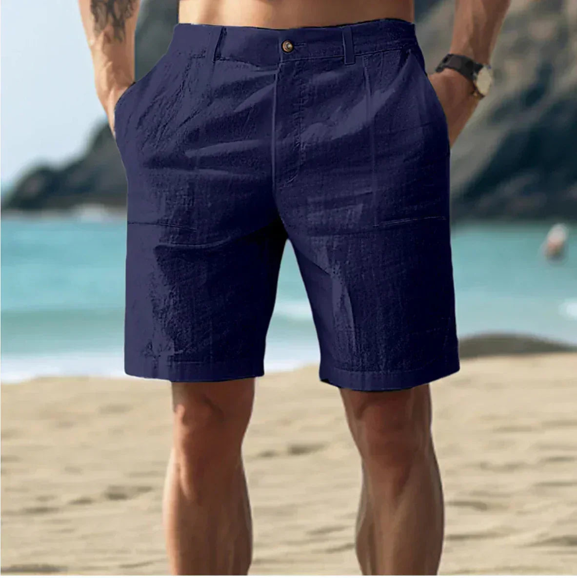 Men’s Linen Blend Resort Shorts | Lightweight Summer Casual with Rolled Hem