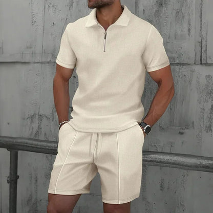 Men's Knit Polo & Shorts Set | 2-Piece Lounge Outfit | Summer Textured Co-ord