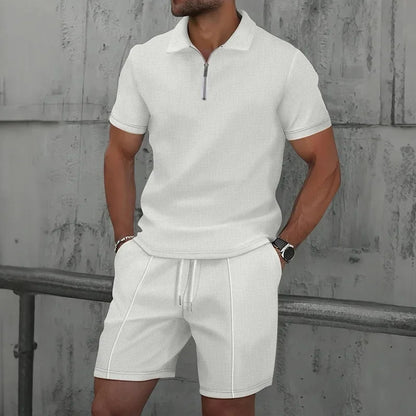 Men's Knit Polo & Shorts Set | 2-Piece Lounge Outfit | Summer Textured Co-ord