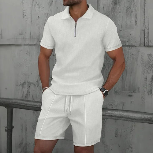 Men's Knit Polo & Shorts Set | 2-Piece Lounge Outfit | Summer Textured Co-ord