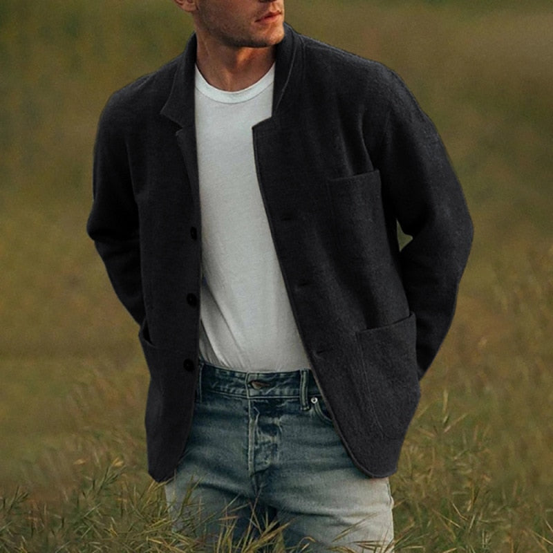 Wool-Blend Knit Blazer | Button-Front Cardigan Jacket | Smart Casual Layer