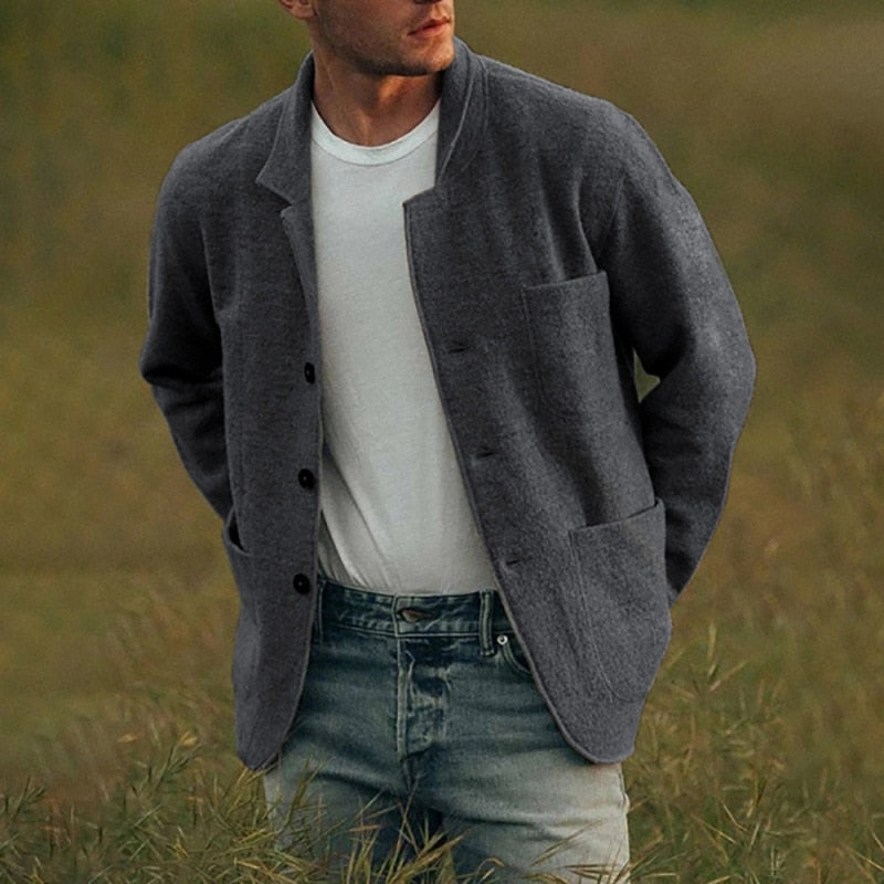 Wool-Blend Knit Blazer | Button-Front Cardigan Jacket | Smart Casual Layer